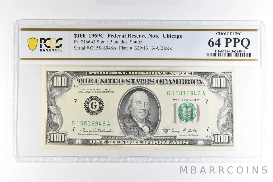 1969 C $100 Chicago IL FRN Fr#2166-G Choice Unc 64 PPQ PCGS *4968