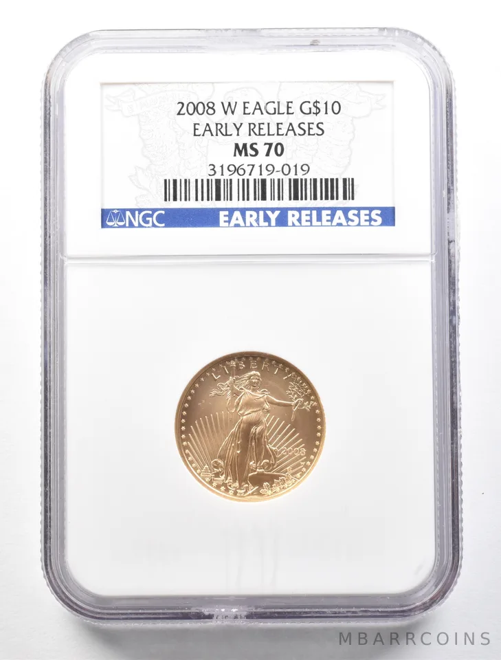 2008-W $10 Burnished Gold Eagle Early Releases 1/4 Oz Gold MS70 NGC a0748