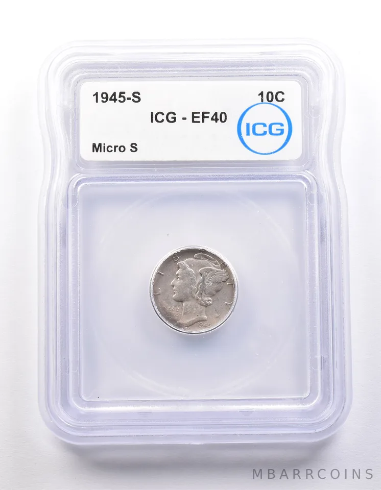 1945-S Mercury Dime Micro S EF40 ICG a9880