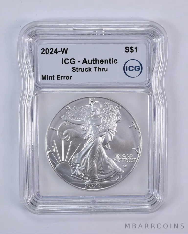 2024-W Burnished Silver Eagle Mint Error Struck Thru Authentic ICG