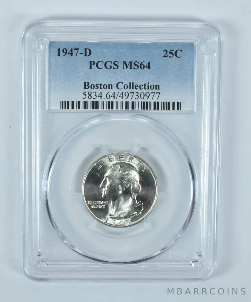 1947-D Washington Quarter Boston Collection MS64 PCGS Blue Label
