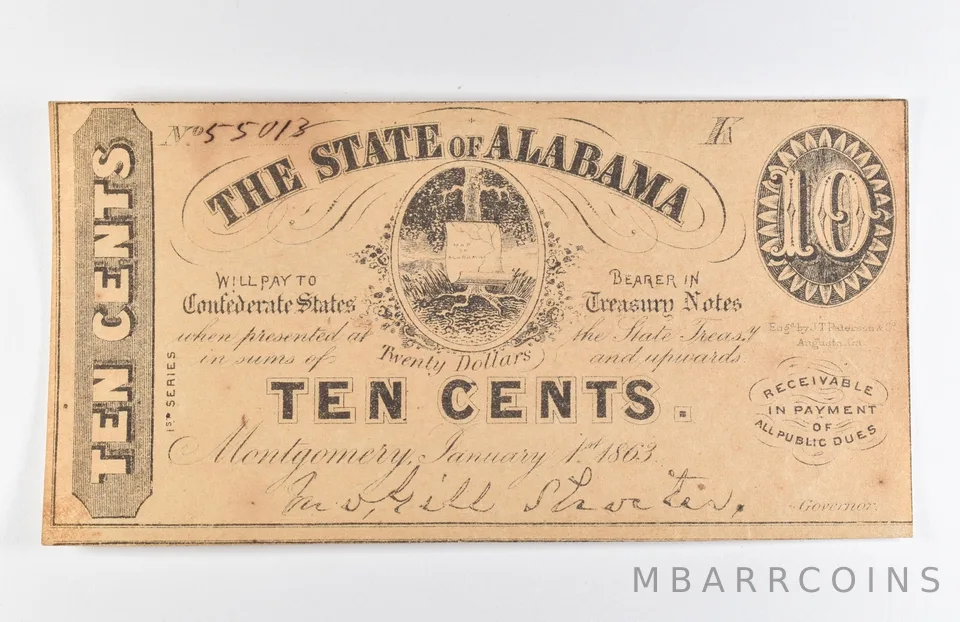 1863 10 Cents Alabama Obsolete Note *8631