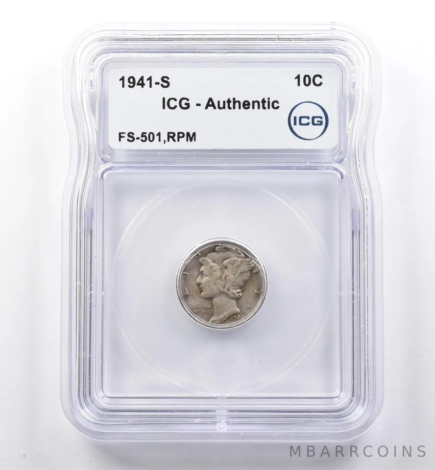1941-S Mercury Dime FS-501 RPM Authentic ICG *5999