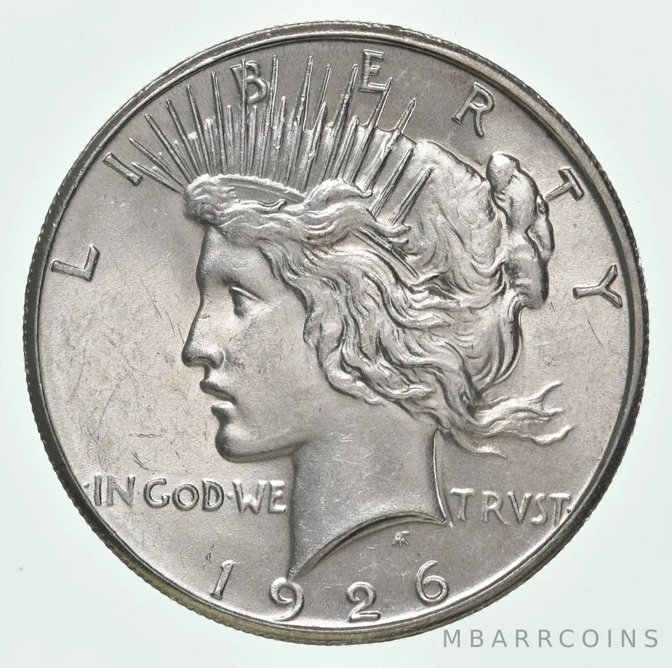 (1) BU 1926-S Peace Silver Dollar $1 Unc MS 90% - San Francisco Mint