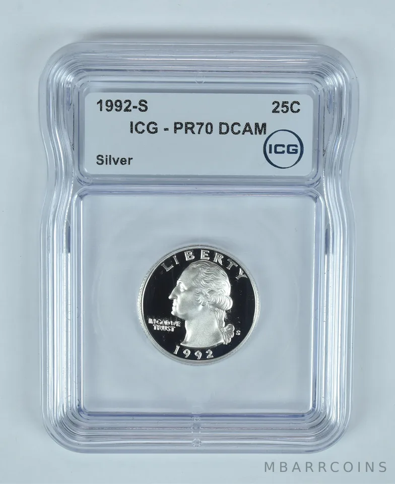 1992-S Washington Quarter Silver PR70 DCAM ICG