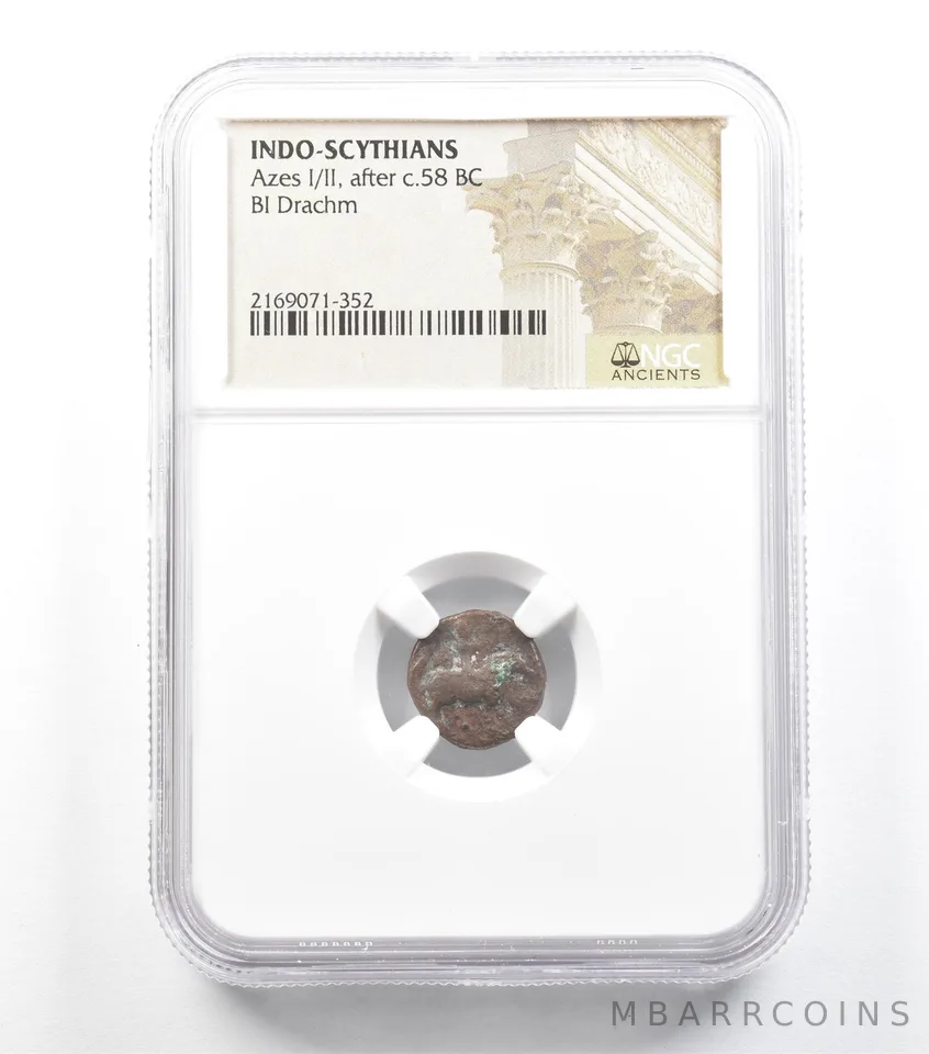 C. 58 BC Indo-Scythians Azes I/II BI Drachm NGC *5940