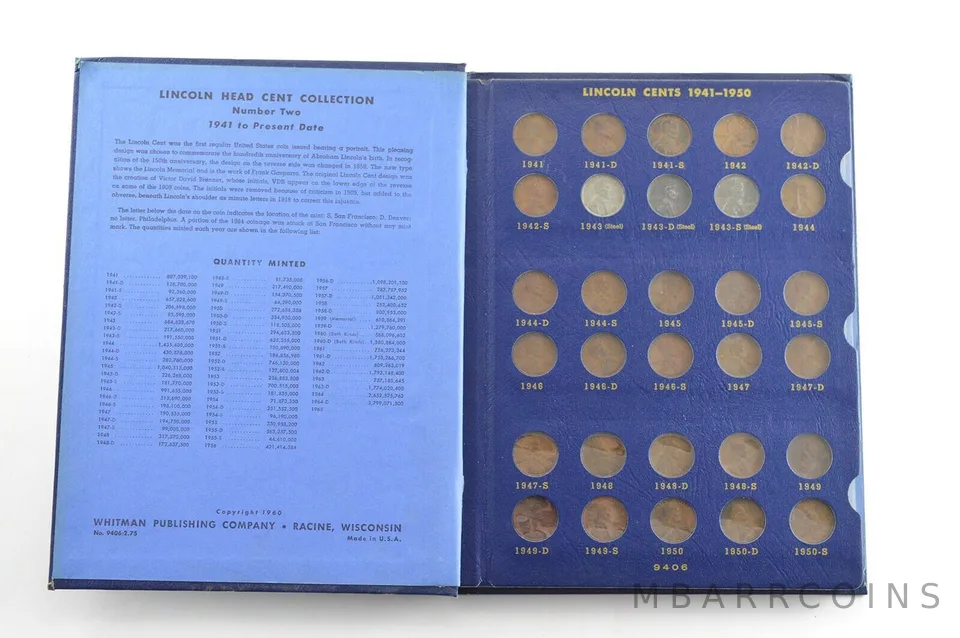 1941-1958 Lincoln Wheat Cent Complete Set w/Steel Cents - NICE Album