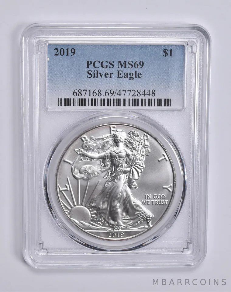 2019 American Silver Eagle 1 Oz MS69 PCGS Blue Lbl
