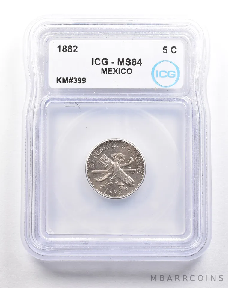 1882 Mexico 5 Centavos KM#399 MS64 ICG *5532