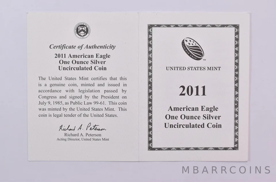 COA 2011-W Burnished Silver Eagle