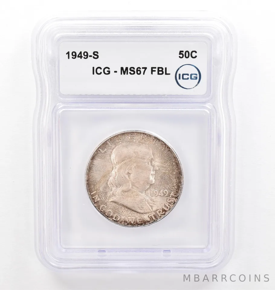 1949-S Franklin Half Dollar MS67 FBL ICG Beautiful Tone *0237