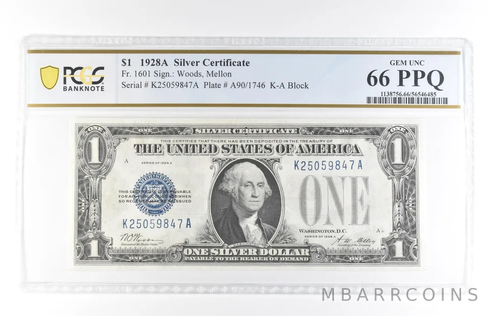 1928 A $1 Silver Certificate Fr#1601 Gem Unc 66 PPQ PCGS *5814