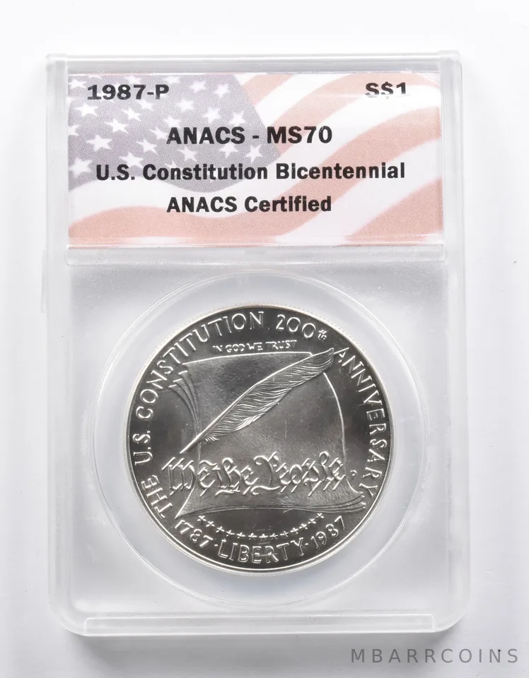 MS70 1987-P US Constitution Bicentennial Commemorative Silver Dollar ANACS *1016