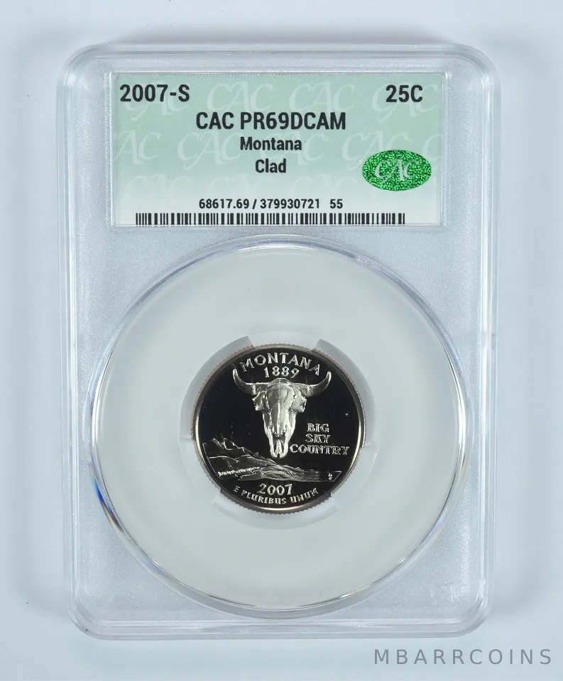 2007-S Washington State Quarter Montana CLAD PR69 DCAM CAC CACg