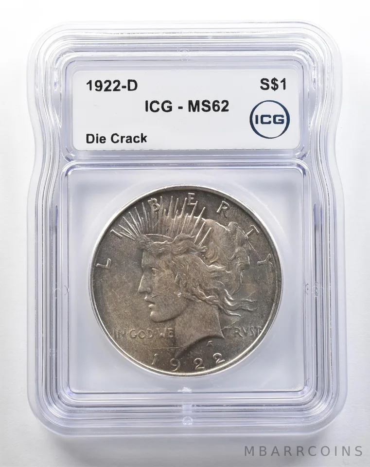 1922-D Peace Silver Dollar Die Crack MS62 ICG *3798