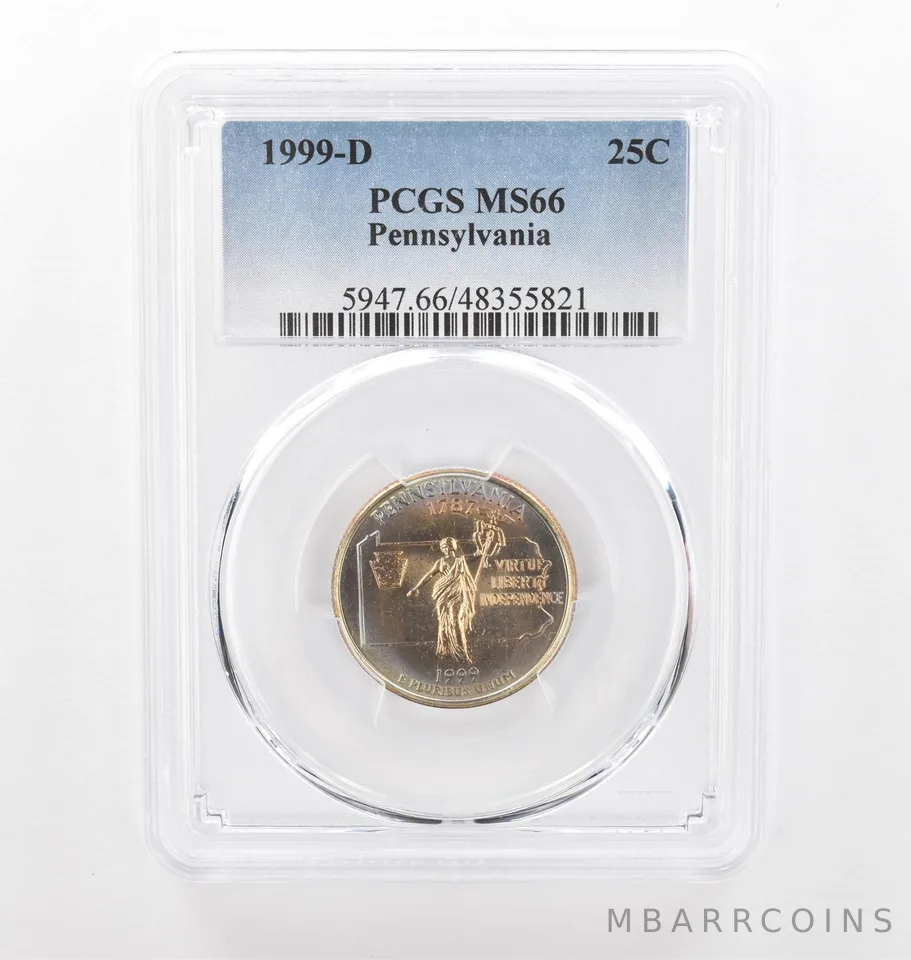 1999-D Washington State Quarter Pennsylvania MS66 PCGS Beautiful Tone *2230