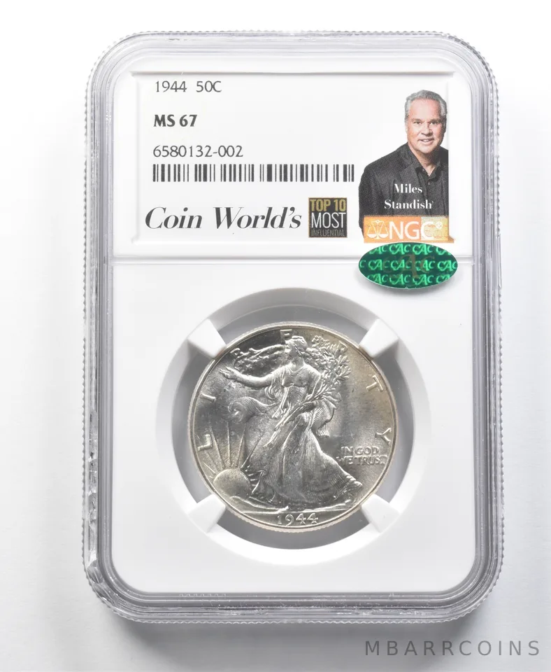 1944 Walking Liberty Half Dollar Miles Standish MS67 NGC CAC *8560