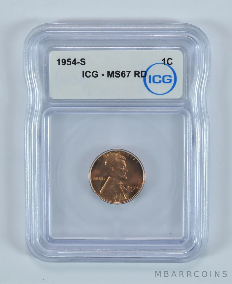 1954-S Lincoln Wheat Cent MS67 RD ICG