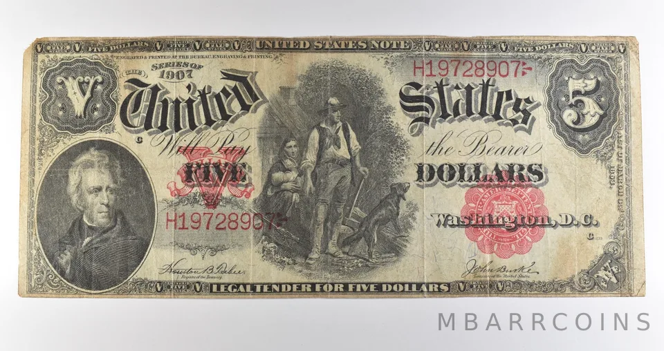 1907 $5 Legal Tender Large Note Red Seal *3526