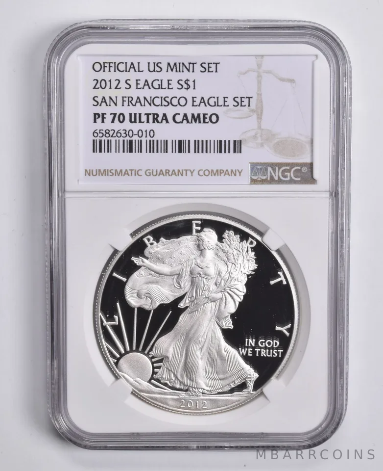 2012-S American Silver Eagle San Fran Set PF70 UCAM NGC Brown Lbl