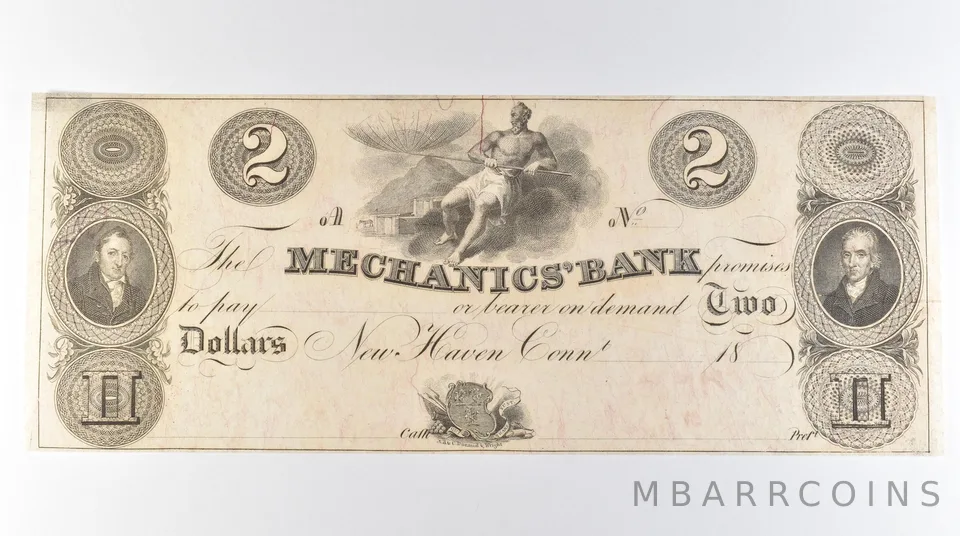 1800s $2 New Haven CT Mechanics Bank Obsolete Currency *9694