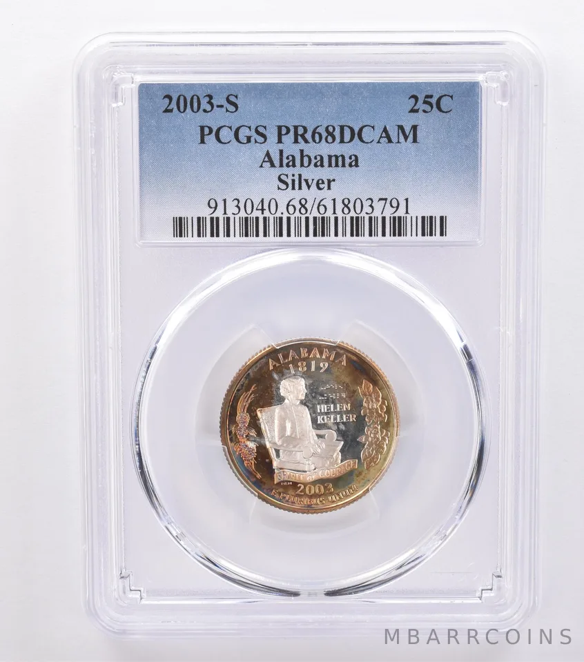 2003-S Washington State Quarter Alabama Silver PR68 DCAM PCGS Nice Tone *8788