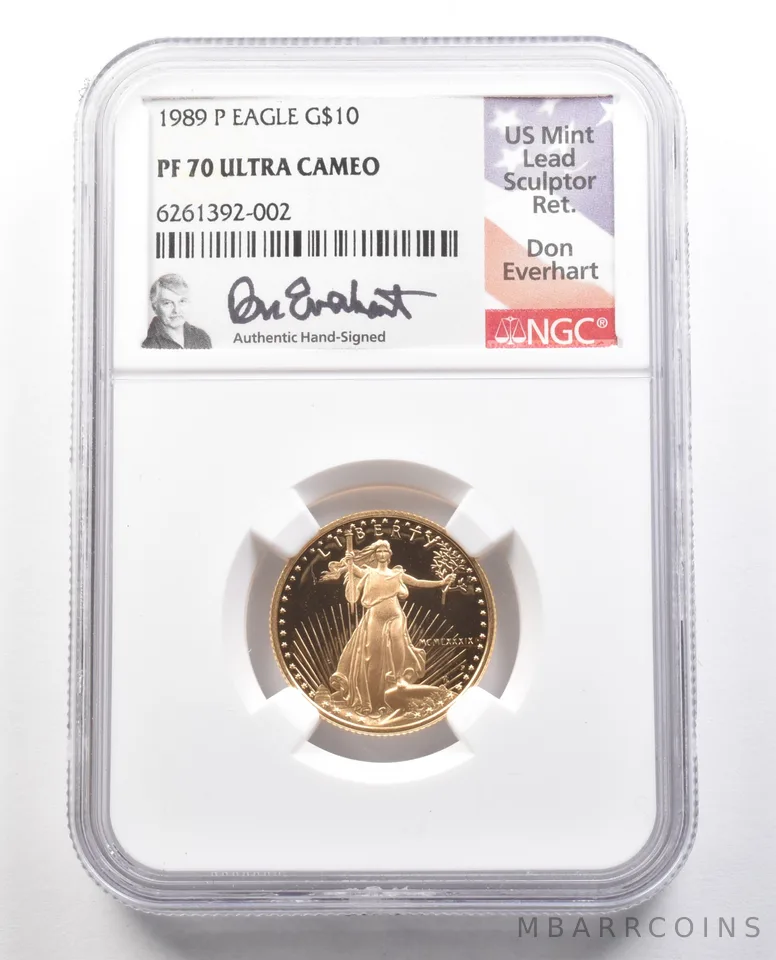 1989-P $10 American Gold Eagle Everhart 1/4 Oz Gold PF70 UCAM NGC *4359