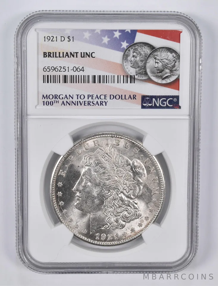1921-D Morgan Silver Dollar BU Uncirculated NGC 2021 Flag Lbl