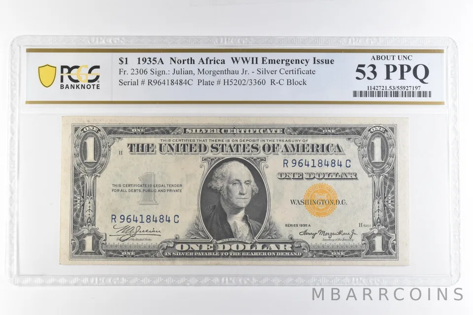 1935 A $1 Silver Certificate North Africa WWII Fr#2306 AU 53 PPQ PCGS *6912