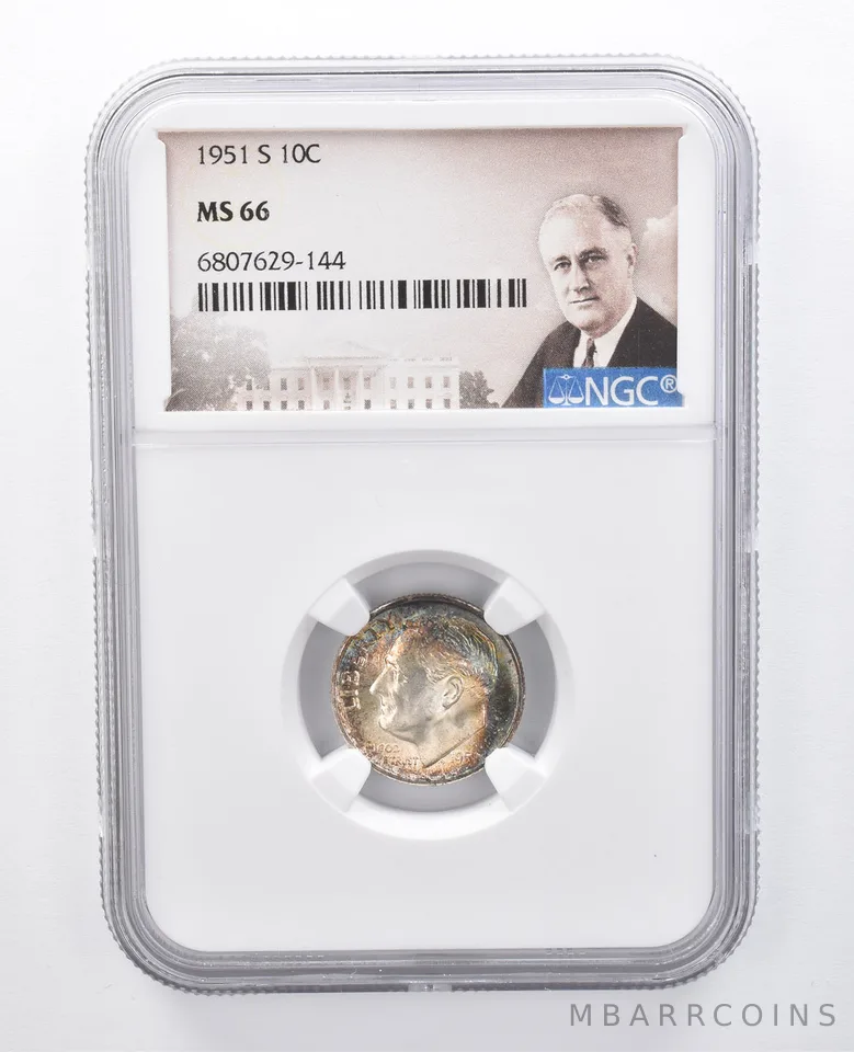 1951-S Roosevelt Dime MS66 NGC Blue Tone a7960