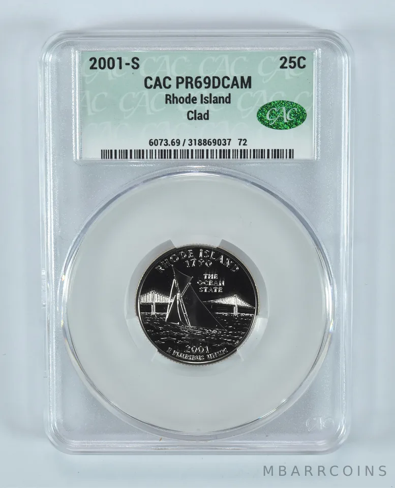 2001-S Washington State Quarter Rhode Island CLAD PR69 DCAM CAC CACg