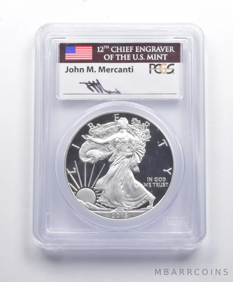 PR70DCAM 2015-W American Silver Eagle FDOI Florida FUN Sign Mercanti PCGS a8823