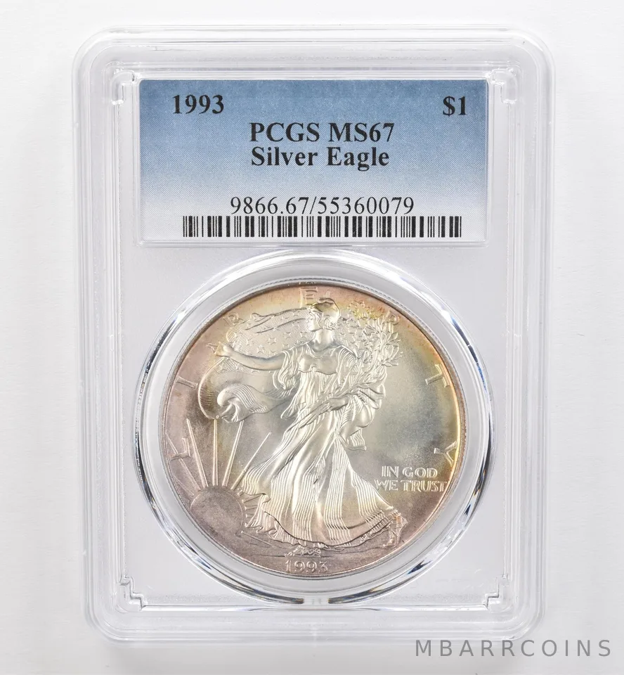 1993 American Silver Eagle MS67 PCGS Beautiful Tone *9530