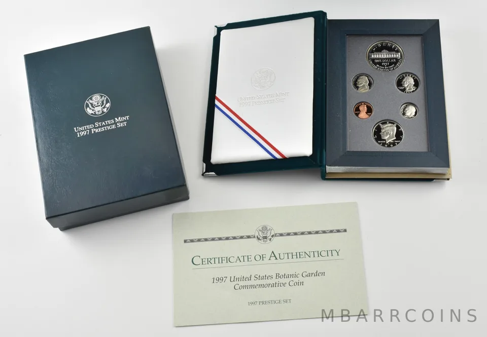 1997 US Mint Prestige Set Botanic Garden Commemorative Coins w/Box + COA