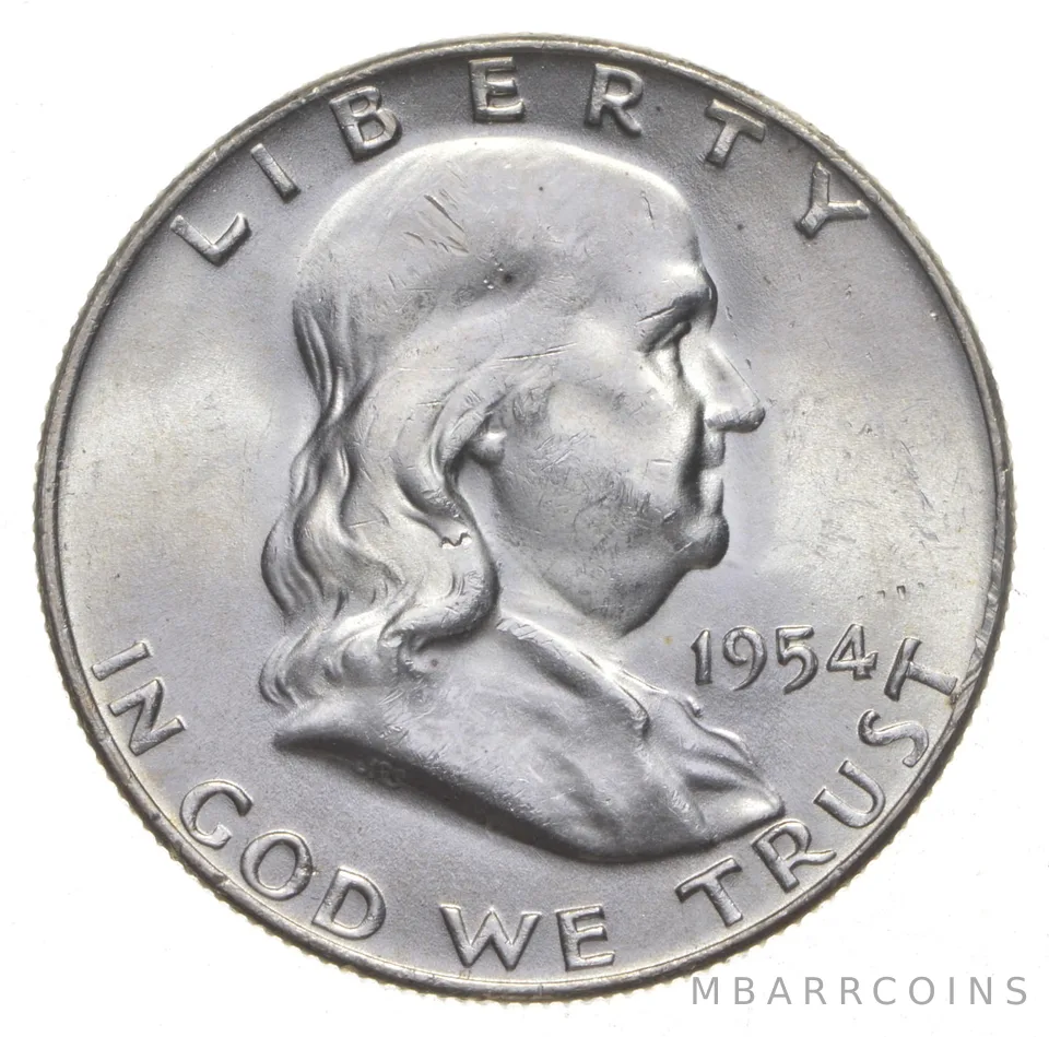 Choice Unc 1954-P Franklin Half Dollar Gem BU From Original Roll