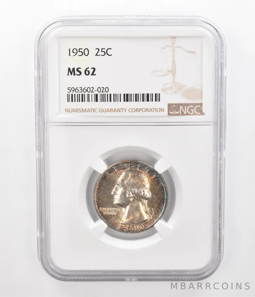 1950 Washington Quarter MS62 NGC Beautiful Tone *2372