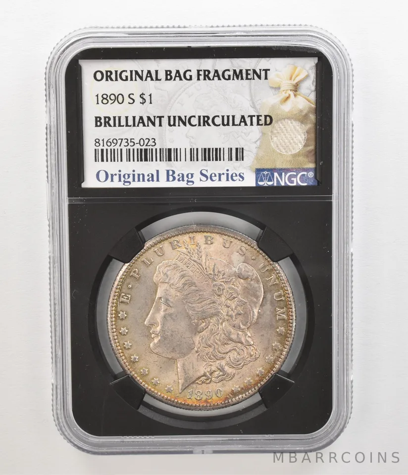 1890-S Morgan Silver Dollar Original Bag Fragment BU NGC Beautiful Tone *5502