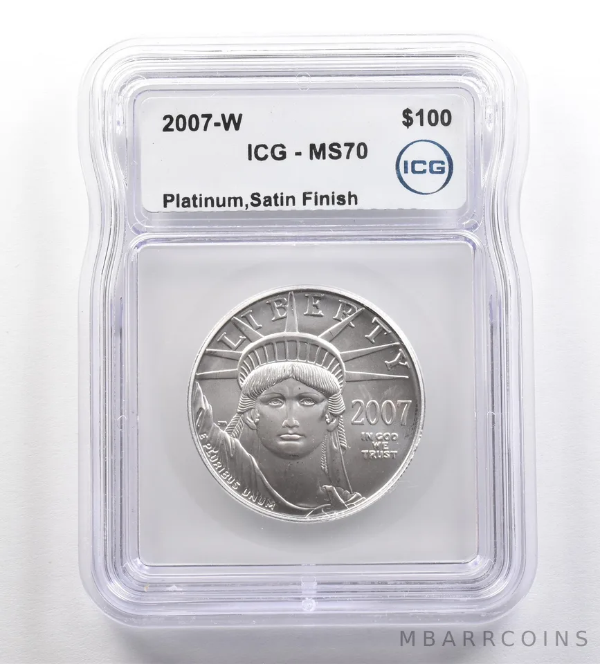 2007-W $100 American Platinum Eagle Satin Finish 1 Oz MS70 ICG Burnished *4240