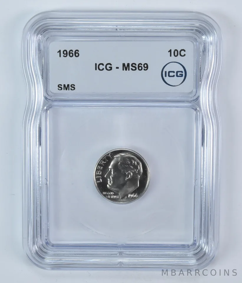 1966 Roosevelt Dime SMS MS69 ICG