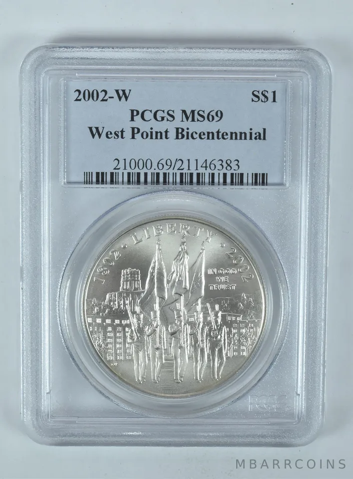 2002-W West Point Commemorative Dollar MS69 PCGS Blue Label