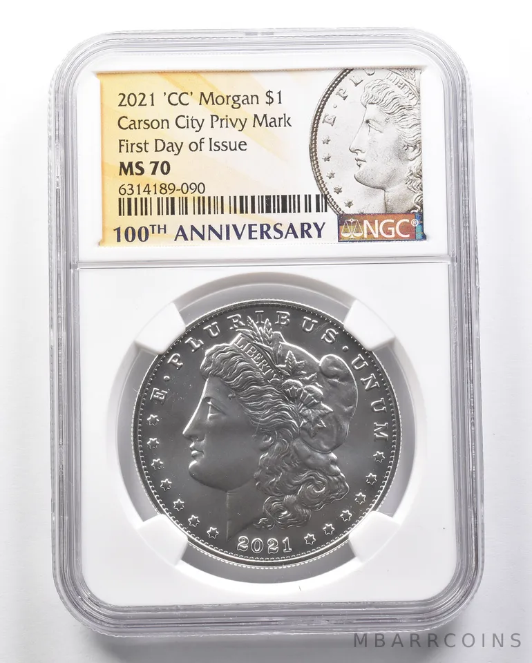 2021 'CC' Morgan Silver Dollar Carson City Privy Mark FDOI MS70 NGC a8290