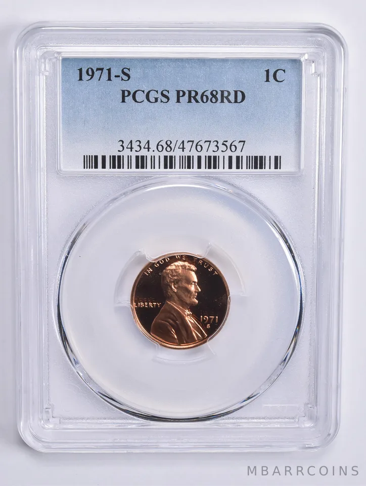 1971-S Lincoln Memorial Cent PR68 RD PCGS Blue Lbl