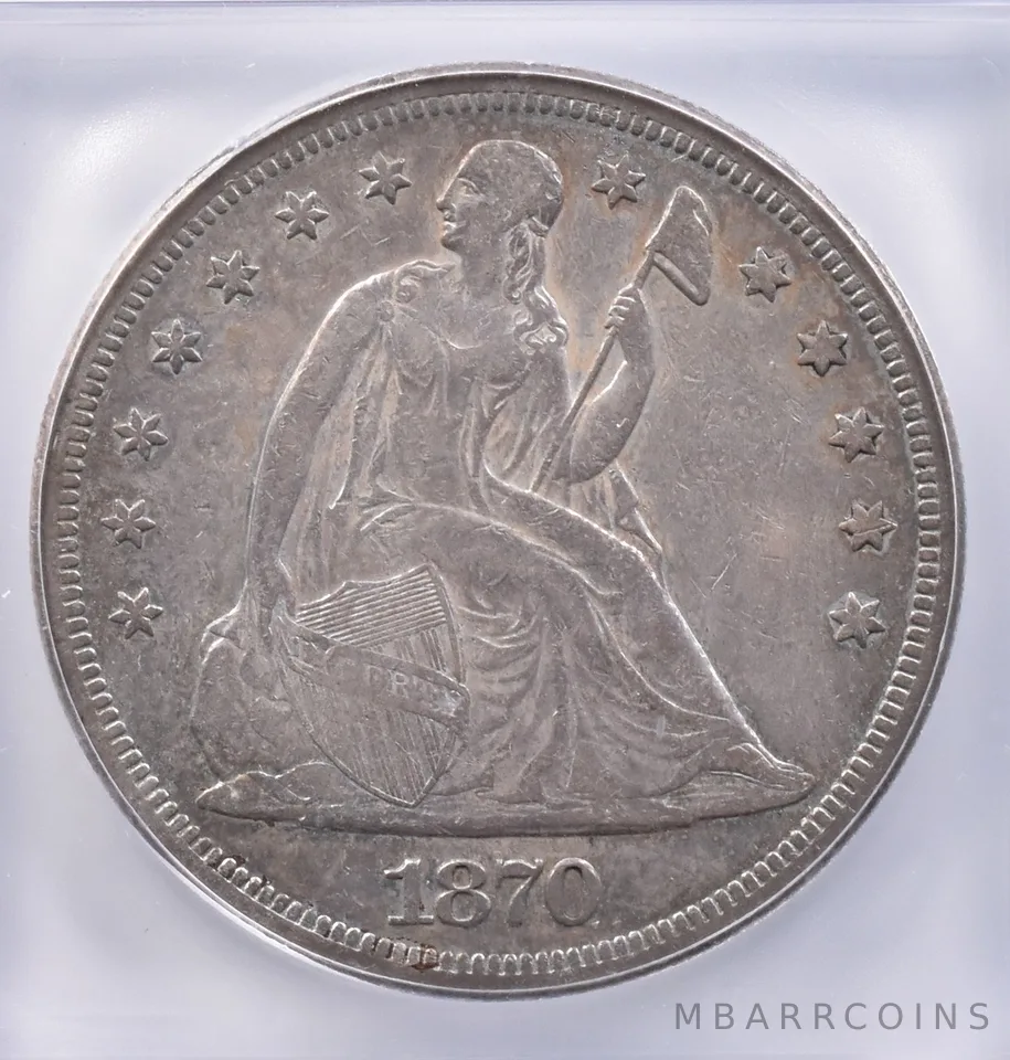 1870 Seated Liberty Silver Dollar Authentic ICG Beautiful Tone *2393
