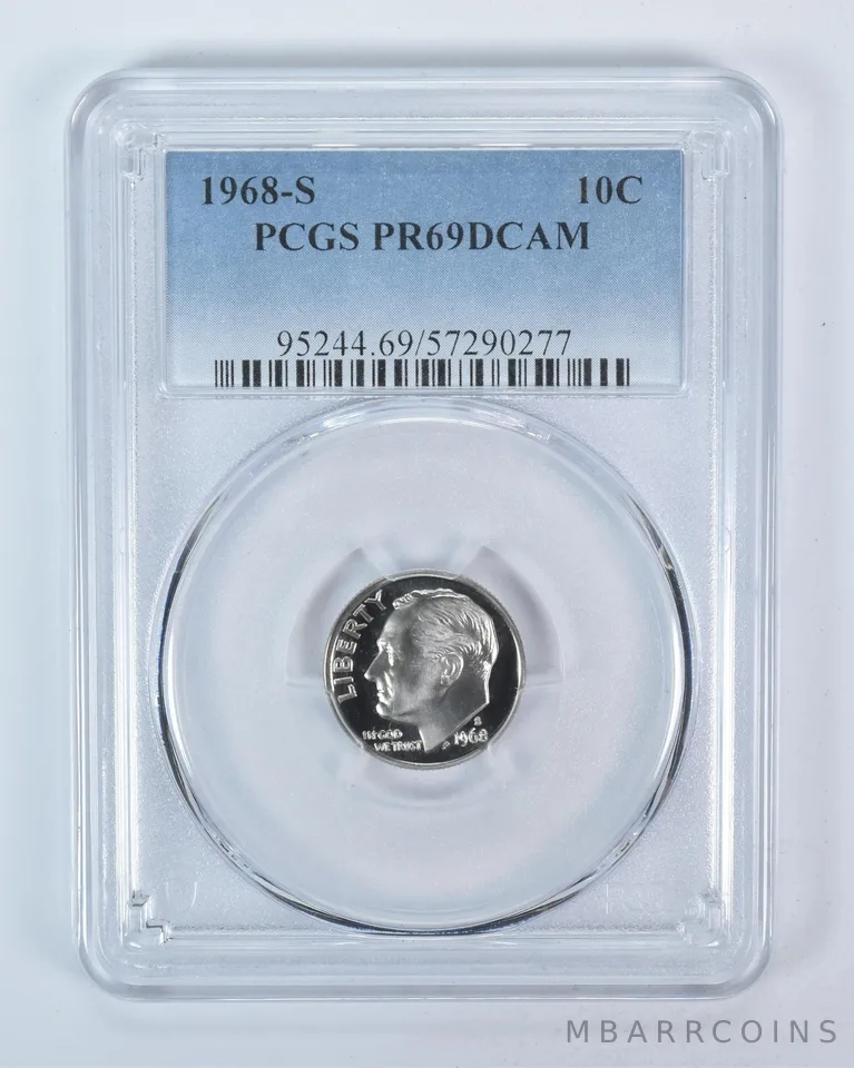 1968-S Roosevelt Dime PR69 DCAM PCGS Blue Label