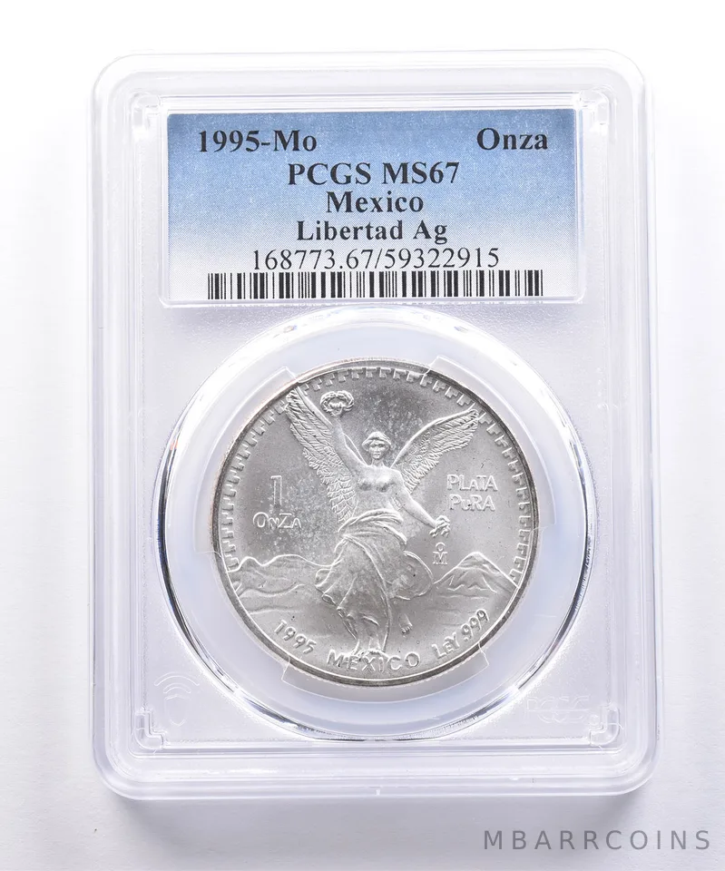 1995 Mo Mexico 1 Onza Silver Libertad MS67 PCGS Blue Label