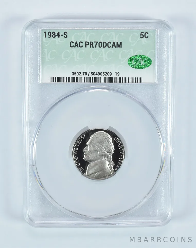 1984-S Jefferson Nickel PR70 DCAM CAC CACg