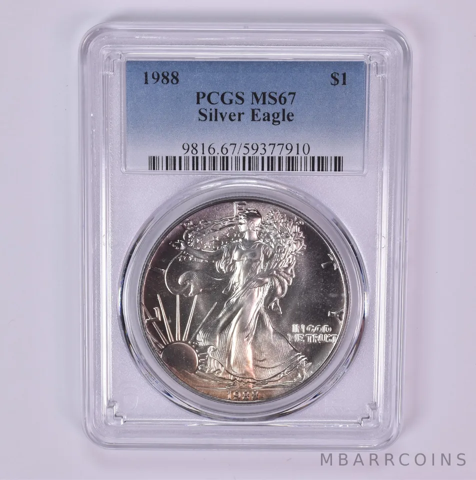 1988 American Silver Eagle MS67 PCGS Beautiful Tone *1513