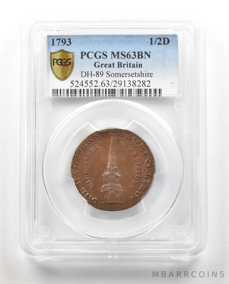 1793 Great Britain 1/2 Penny DH-89 Somersetshire MS63 BN PCGS a4820