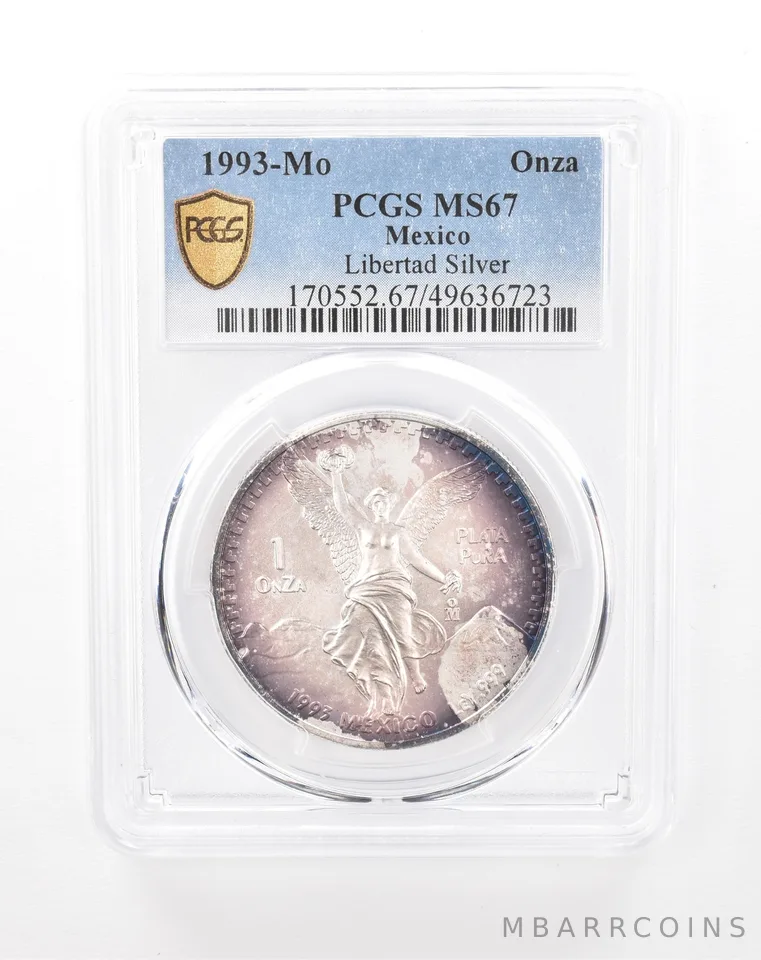 1993 Mo Mexico 1 Onza Silver Libertad MS67 PCGS Beautiful Tone *8443