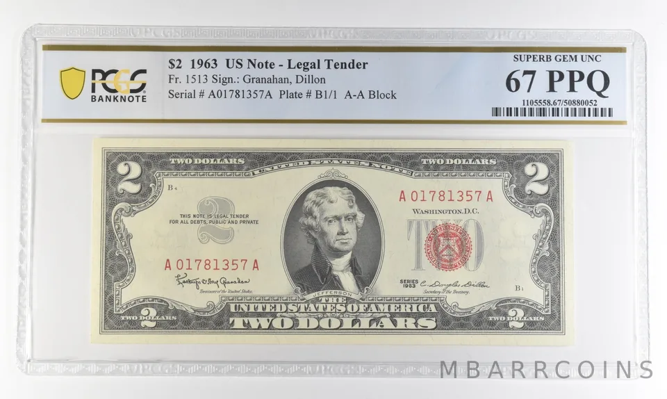 1963 $2 Legal Tender Red Seal Fr#1513 Superb Gem Unc 67 PPQ PCGS a4376
